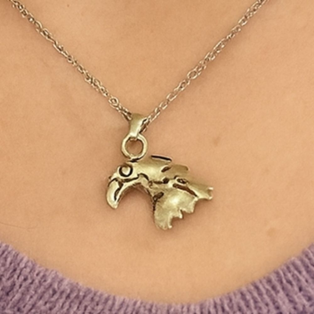 Silver Eagle Head Pendant Necklace Unisex Boho Jewelry Vintage Western Style Gif